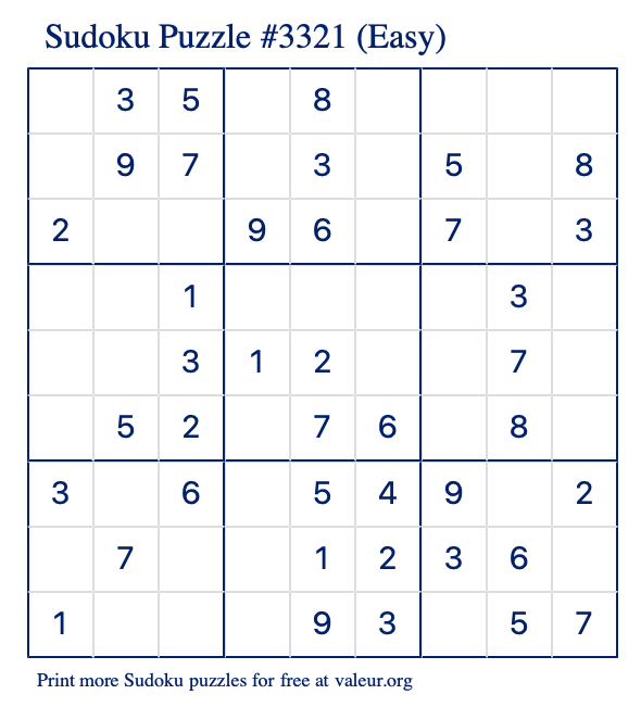 Free Printable Easy Sudoku Puzzle number 3321