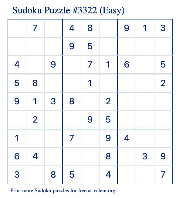 Free Printable Easy Sudoku Puzzle number 3322