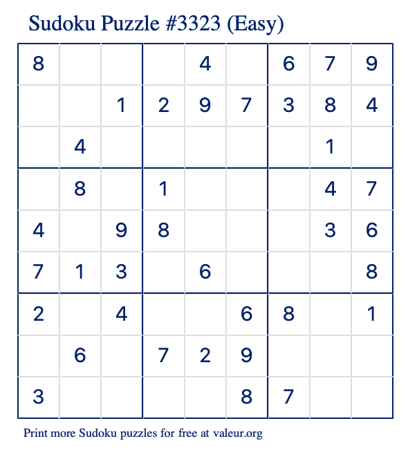Free Printable Easy Sudoku Puzzle number 3323