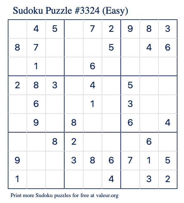 Free Printable Easy Sudoku Puzzle number 3324