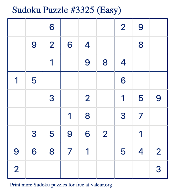 Free Printable Easy Sudoku Puzzle number 3325