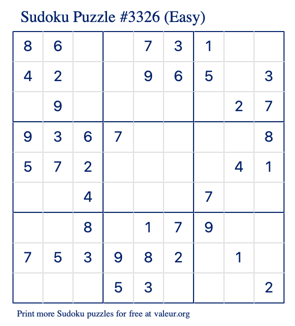Free Printable Easy Sudoku Puzzle number 3326