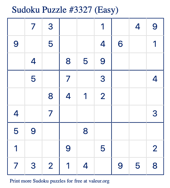 Free Printable Easy Sudoku Puzzle number 3327