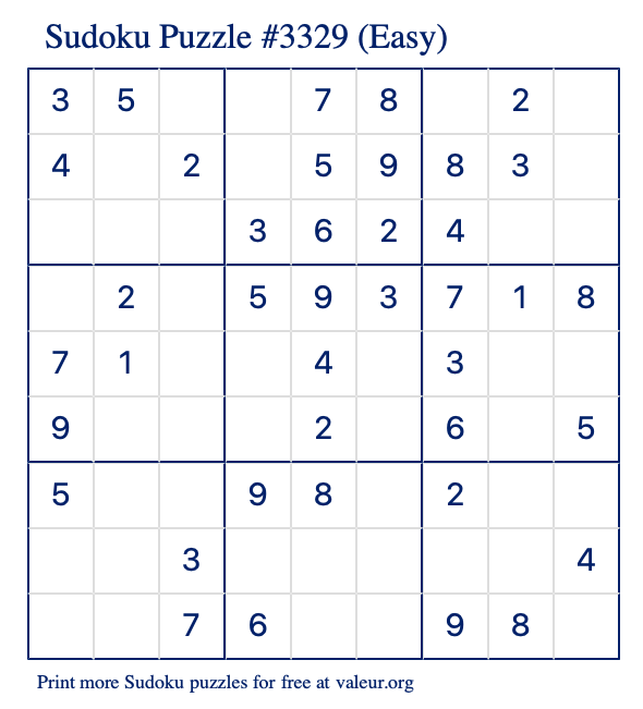 Free Printable Easy Sudoku Puzzle number 3329