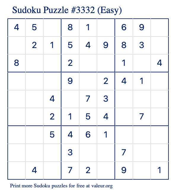 free printable easy sudoku with the answer 3332