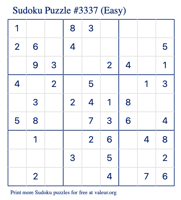 Free Printable Easy Sudoku Puzzle number 3337