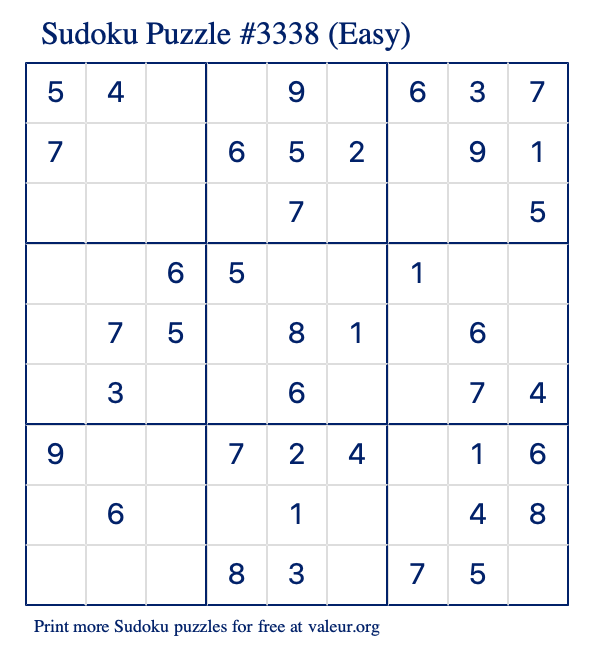 Free Printable Easy Sudoku Puzzle number 3338