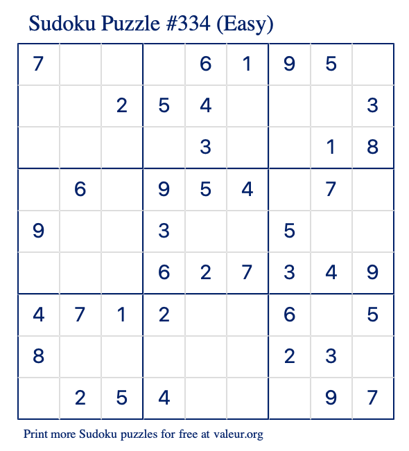Free Printable Easy Sudoku Puzzle number 334