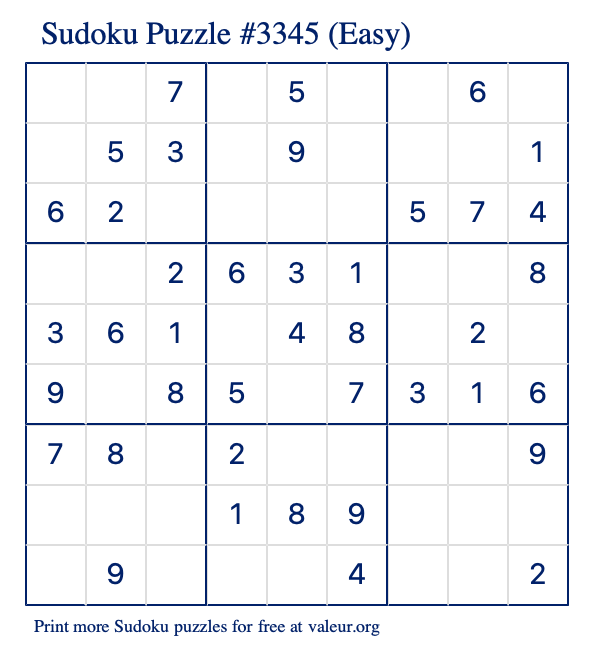 Free Printable Easy Sudoku Puzzle number 3345