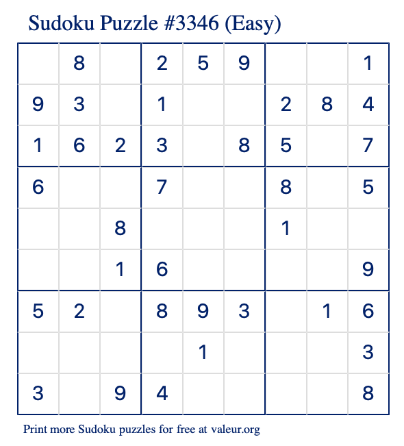 Free Printable Easy Sudoku Puzzle number 3346