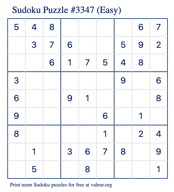 Free Printable Easy Sudoku Puzzle number 3347