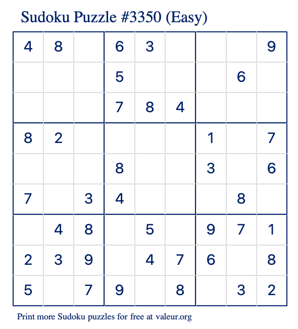 Free Printable Easy Sudoku Puzzle number 3350
