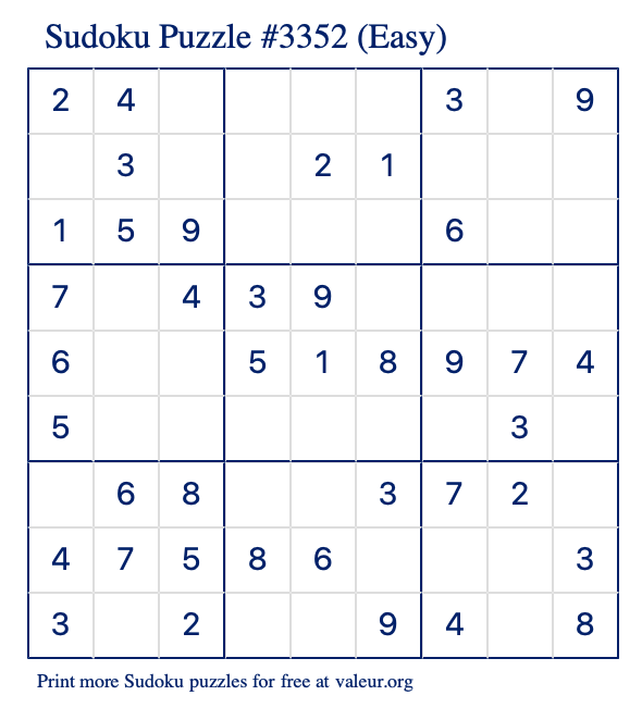 Free Printable Easy Sudoku Puzzle number 3352