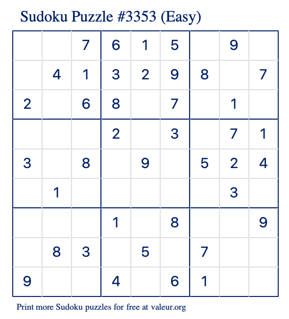 Free Printable Easy Sudoku Puzzle number 3353