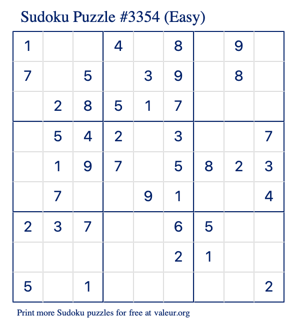 Free Printable Easy Sudoku Puzzle number 3354