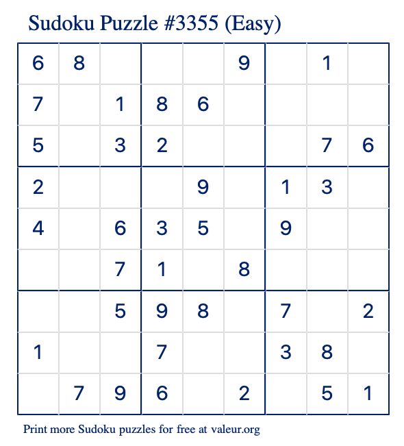 Free Printable Easy Sudoku Puzzle number 3355