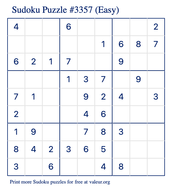 Free Printable Easy Sudoku Puzzle number 3357