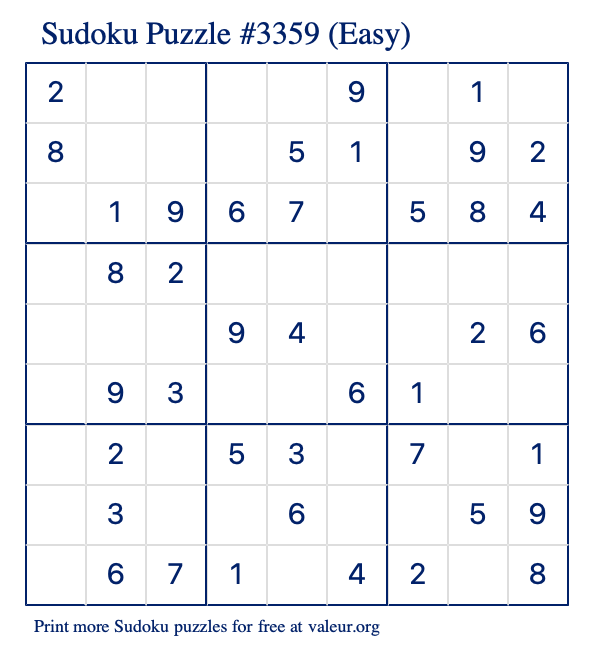 Free Printable Easy Sudoku Puzzle number 3359