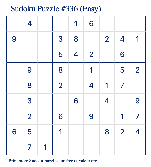 Free Printable Easy Sudoku Puzzle number 336