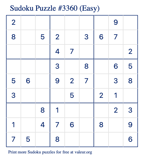 Free Printable Easy Sudoku Puzzle number 3360