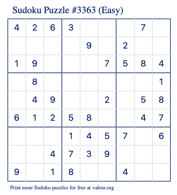 Free Printable Easy Sudoku Puzzle number 3363