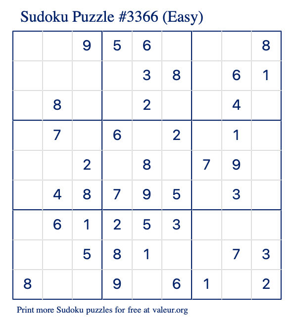 Free Printable Easy Sudoku Puzzle number 3366