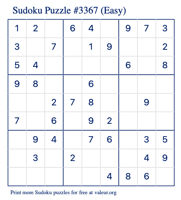 Free Printable Easy Sudoku Puzzle number 3367