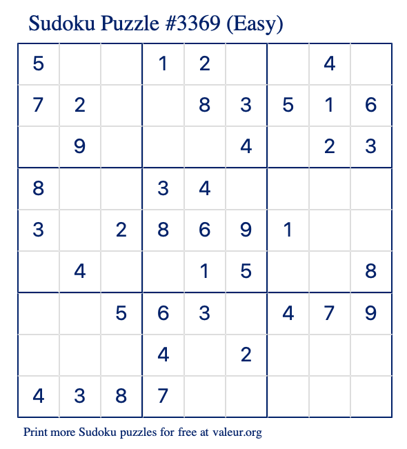 Free Printable Easy Sudoku Puzzle number 3369