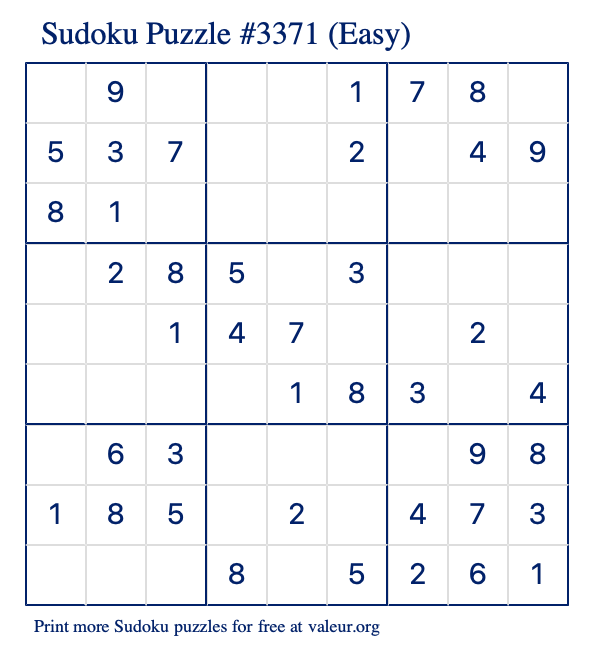 Free Printable Easy Sudoku Puzzle number 3371