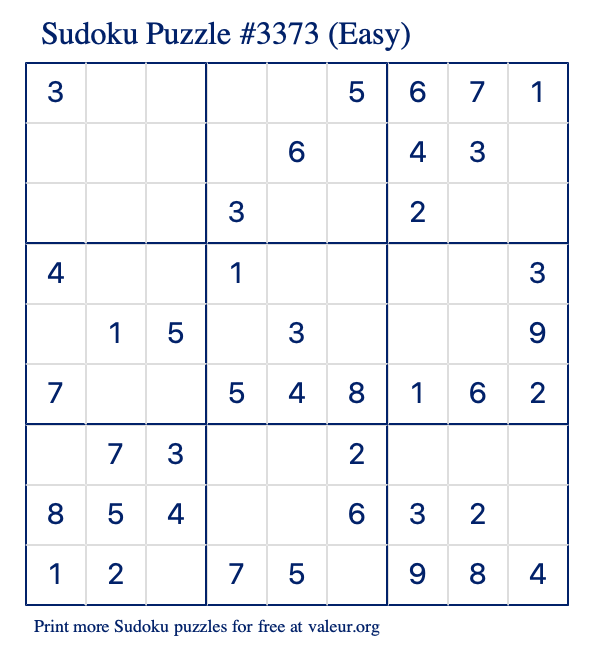 Free Printable Easy Sudoku Puzzle number 3373
