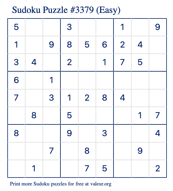 Free Printable Easy Sudoku Puzzle number 3379