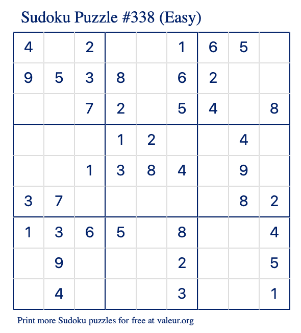 Free Printable Easy Sudoku Puzzle number 338