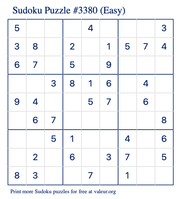 Free Printable Easy Sudoku Puzzle number 3380