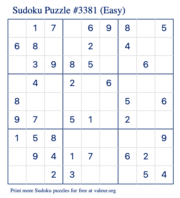 Free Printable Easy Sudoku Puzzle number 3381