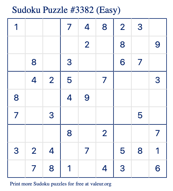 Free Printable Easy Sudoku Puzzle number 3382