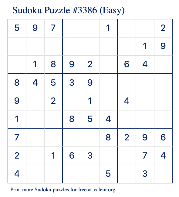 Free Printable Easy Sudoku Puzzle number 3386