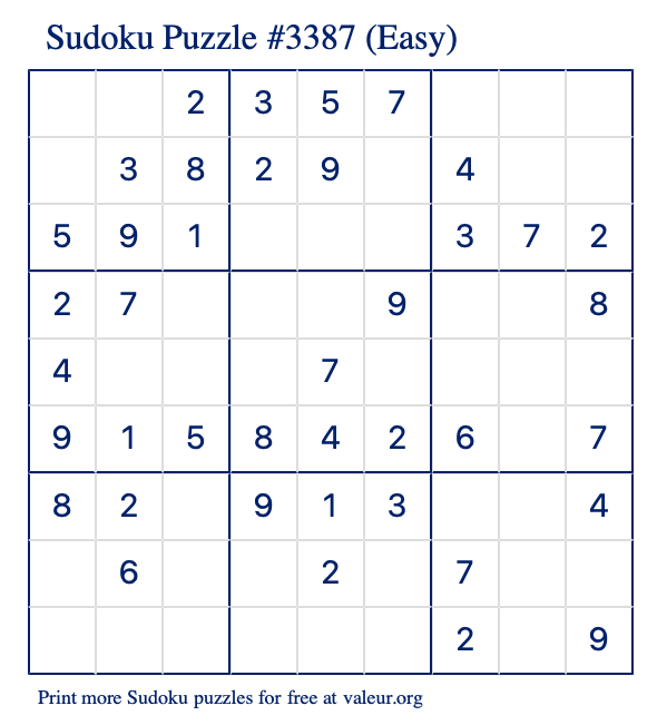 Free Printable Easy Sudoku Puzzle number 3387