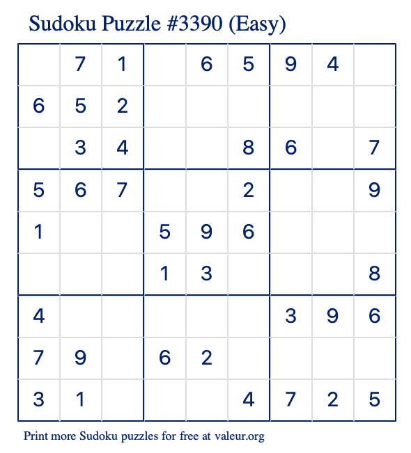 Free Printable Easy Sudoku Puzzle number 3390