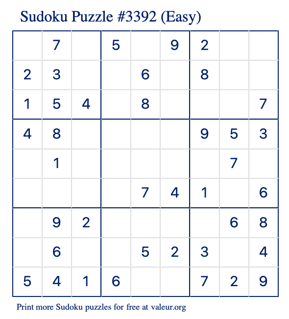 Free Printable Easy Sudoku Puzzle number 3392