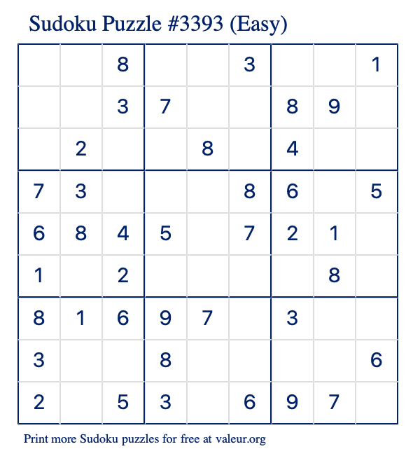 Free Printable Easy Sudoku Puzzle number 3393