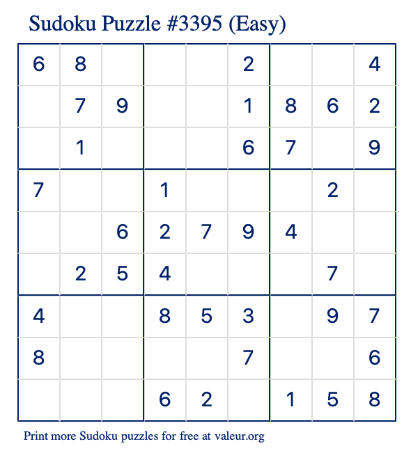 Free Printable Easy Sudoku Puzzle number 3395