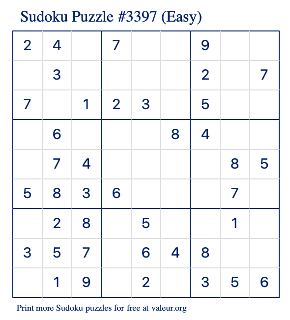 Free Printable Easy Sudoku Puzzle number 3397