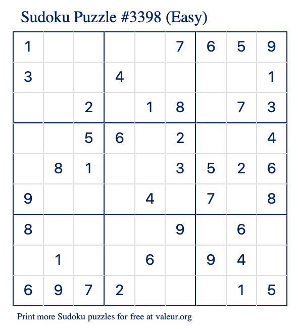 Free Printable Easy Sudoku Puzzle number 3398