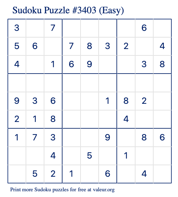 Free Printable Easy Sudoku Puzzle number 3403