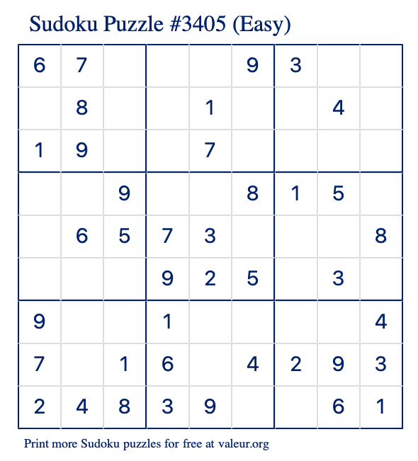 Free Printable Easy Sudoku Puzzle number 3405