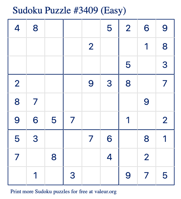 Free Printable Easy Sudoku Puzzle number 3409