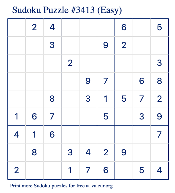 Free Printable Easy Sudoku Puzzle number 3413