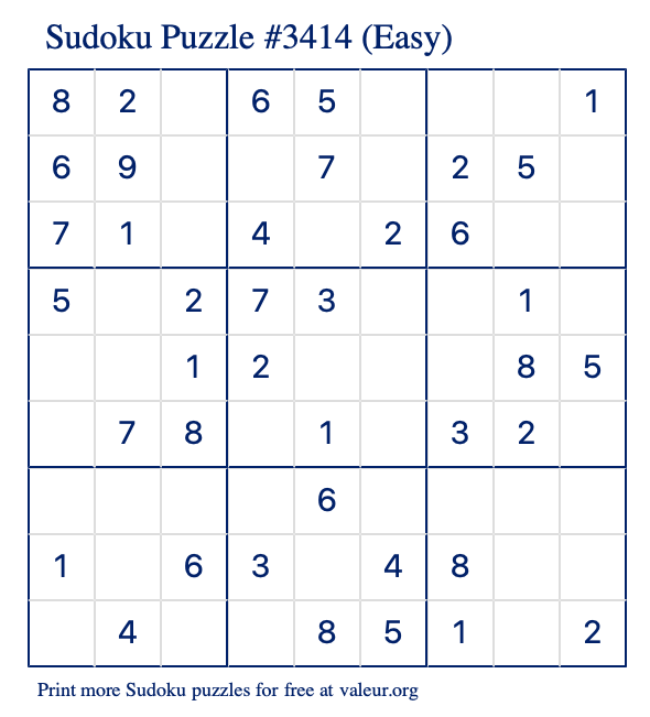 Free Printable Easy Sudoku Puzzle number 3414