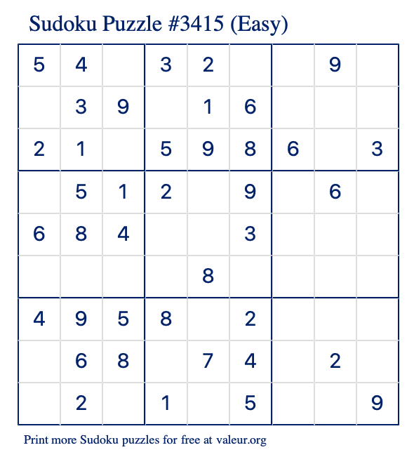 Free Printable Easy Sudoku Puzzle number 3415