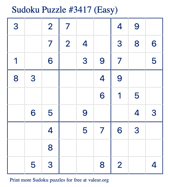 Free Printable Easy Sudoku with the Answer #3417